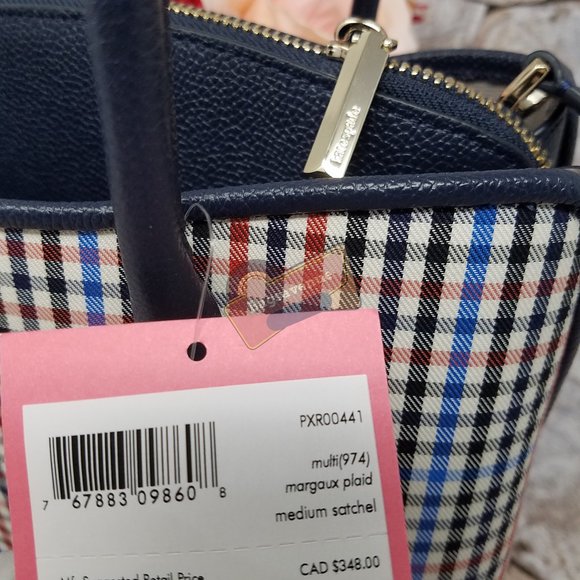 #bagsavenue FAST SHIPPING Multi Margaux Blue Plaid Satchel Kate Spade - Picture 9 of 16